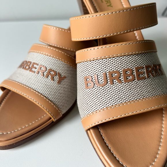 Burberry Logo Print Canvas and Leather Sandals - Picture 12 of 15